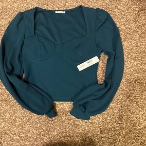 Pink Lily Teal Long Sleeve Blouse